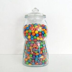 Clear Glass Gumball Machine Shaped Candy Cookie Jar Lid 9.5 inch Retro Nostalgic